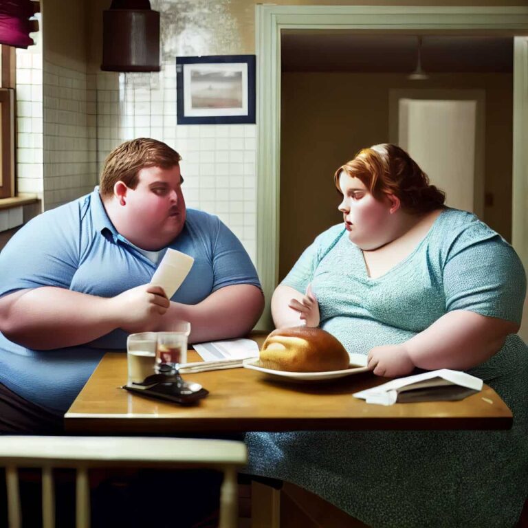 obese couple on a home date
