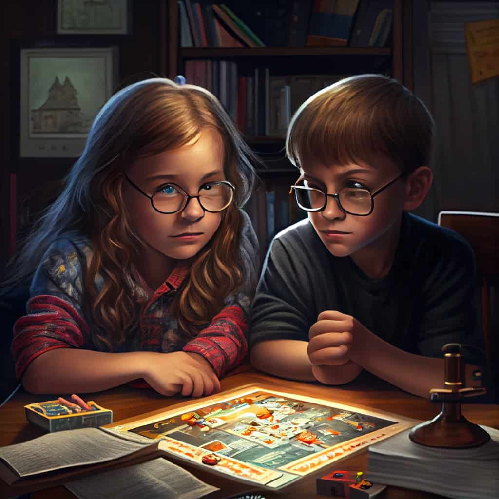 a brother and sister playing a board game