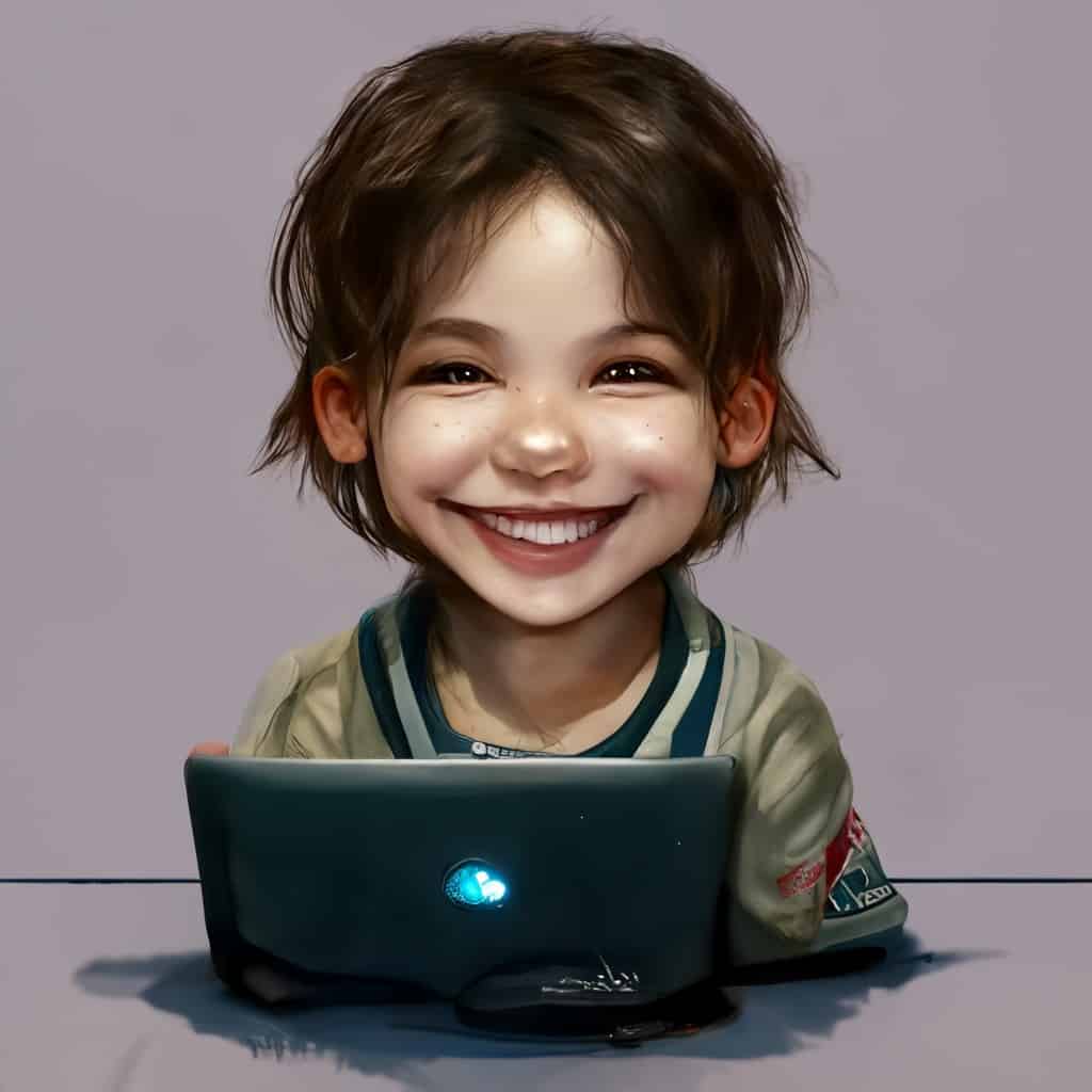 smiling child using a computer