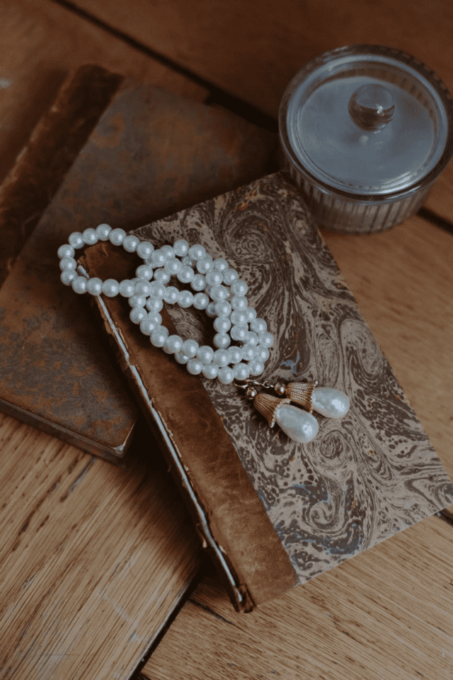 pearls on book