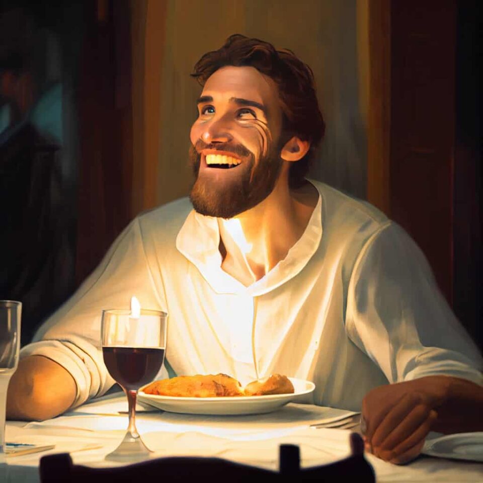 christian man saying grace at dinner