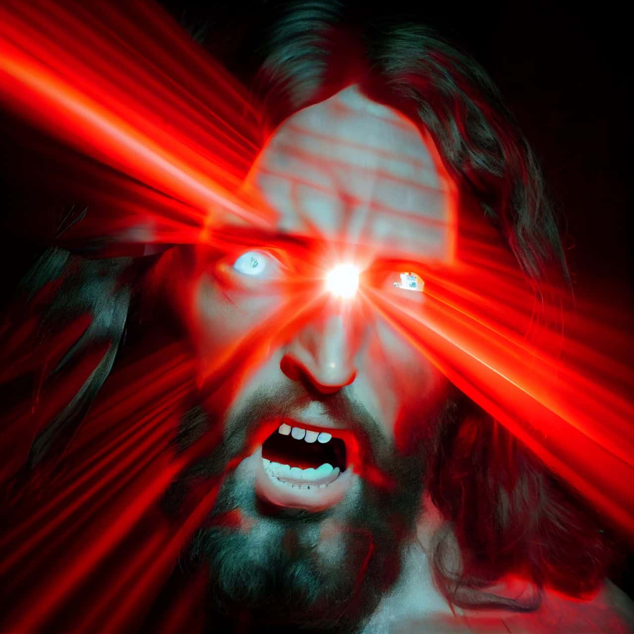 evil jesus shooting lasers