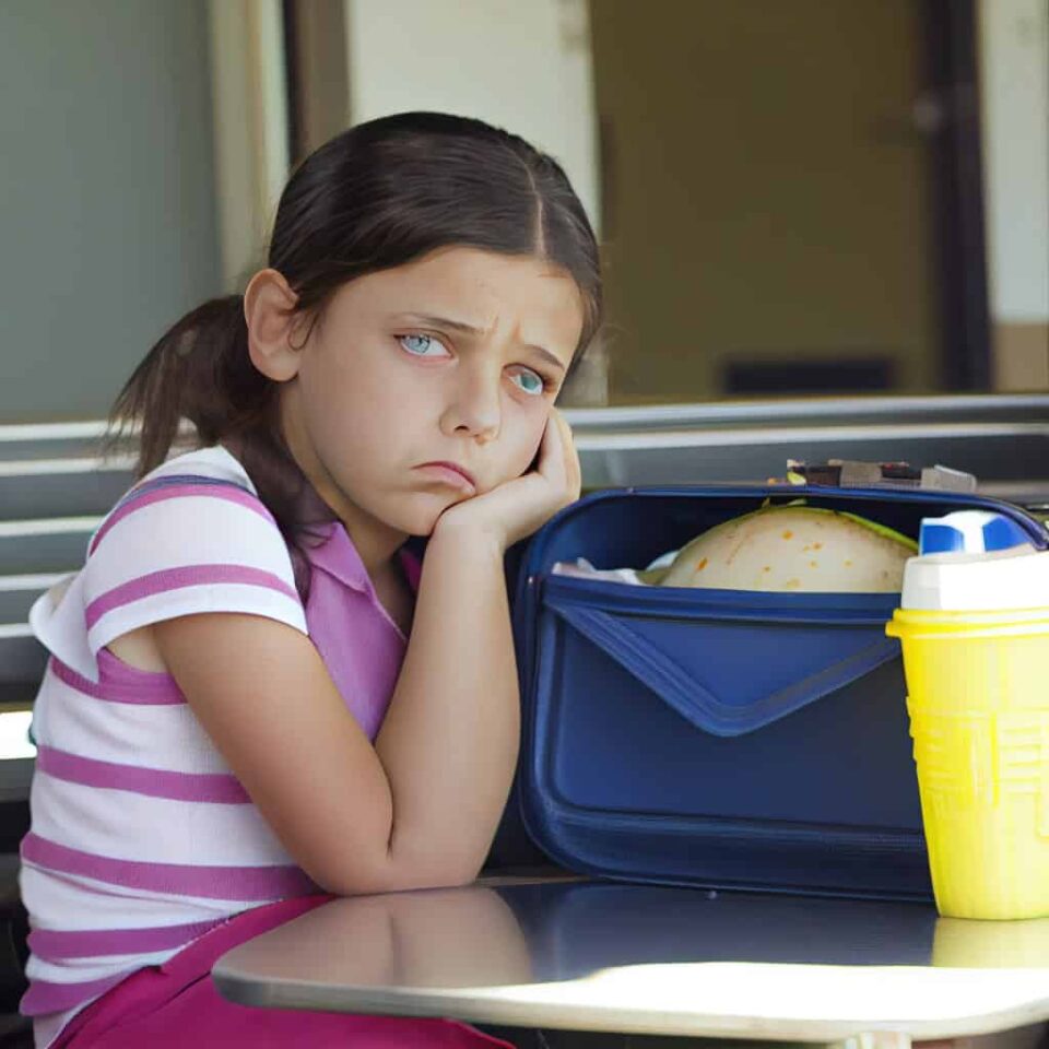 girl unhappy with her lunch box