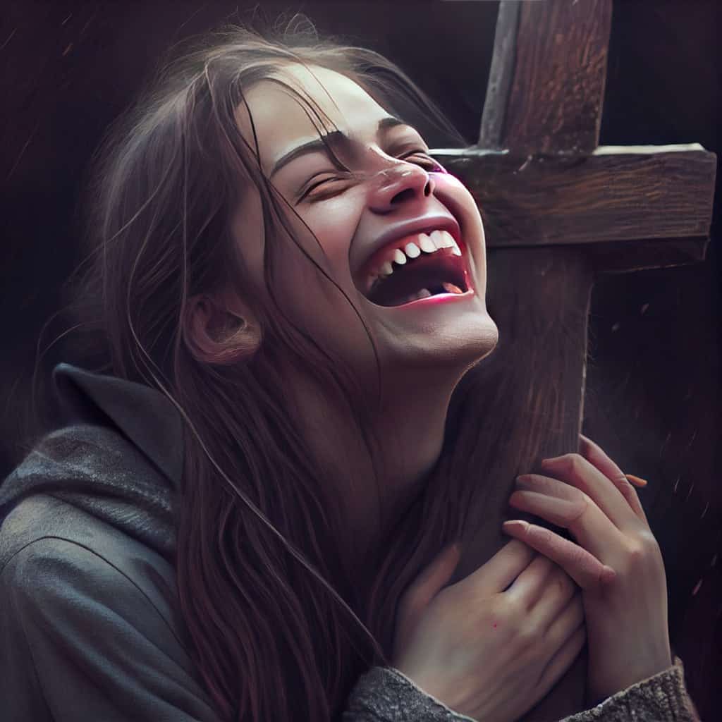 insane woman holding a cross