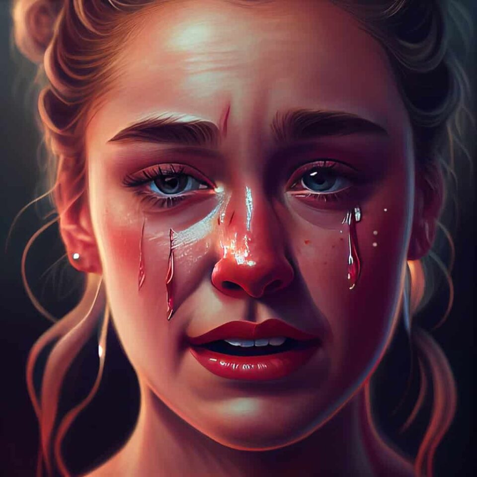 woman crying big tears of joy