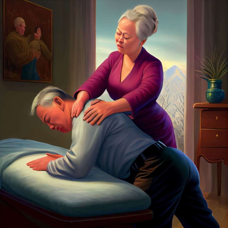 asian couple massaging each other