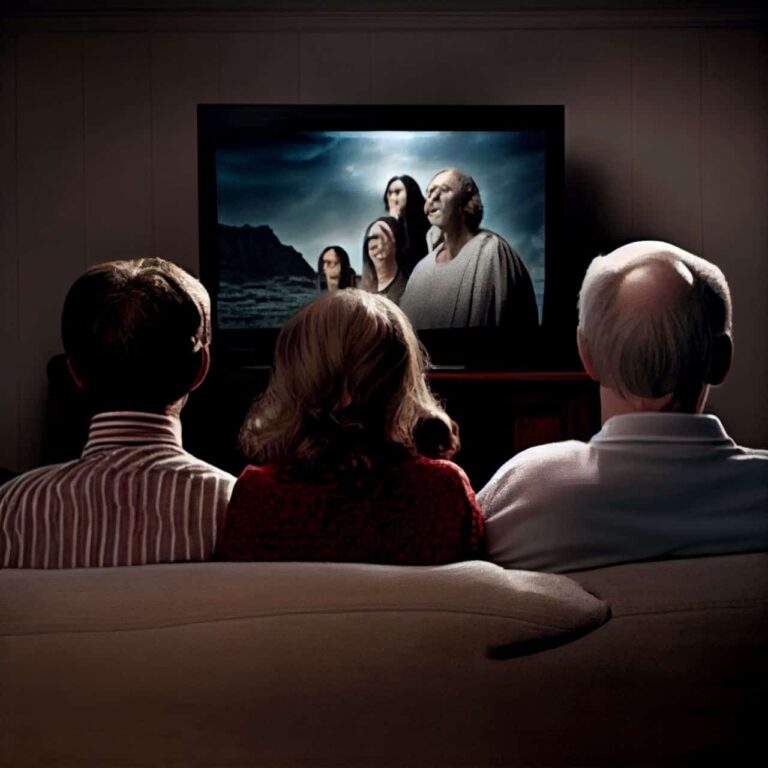 christian family watching bible cinema on netflix