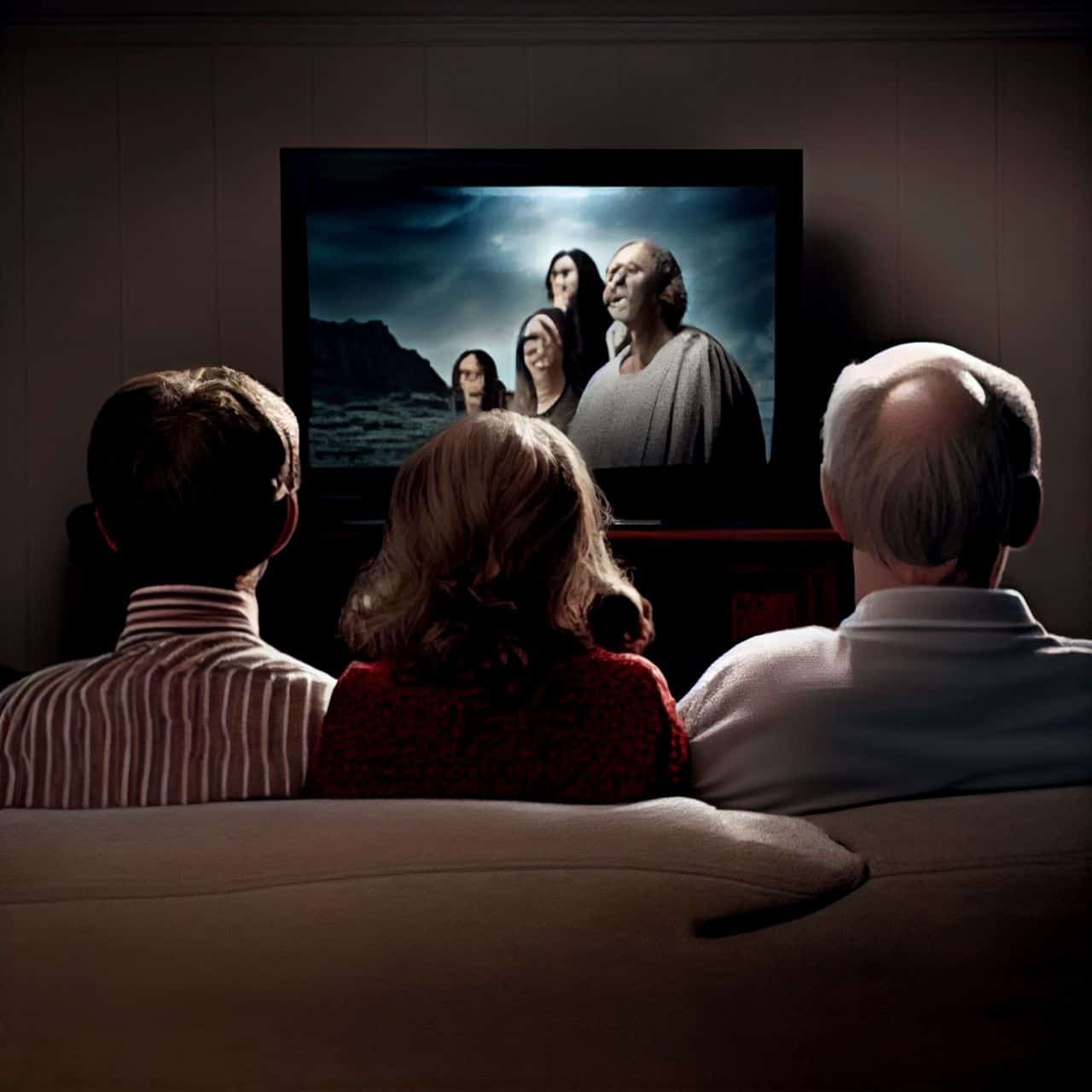 christian family watching bible cinema on
