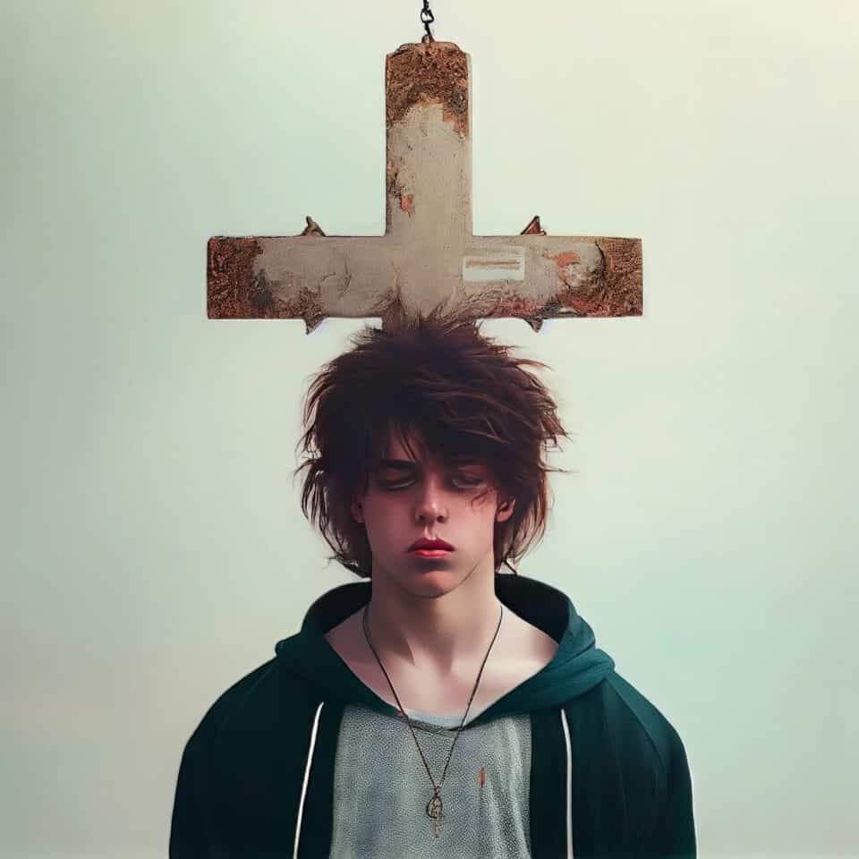 teenager with a cross head
