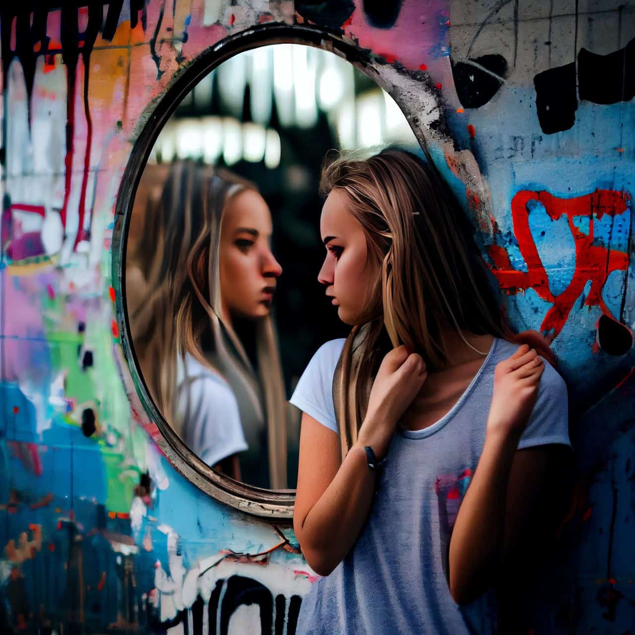 girl posing near a mirror