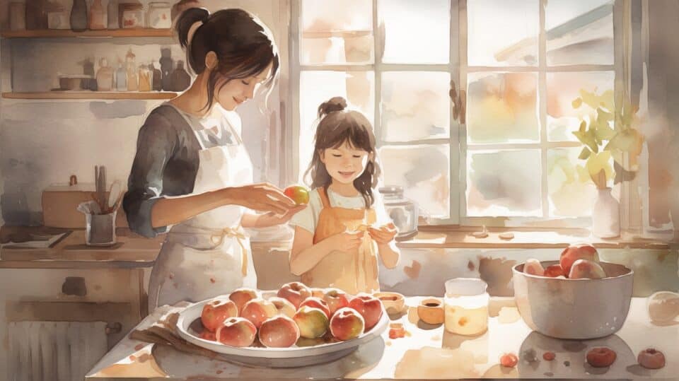 Discover The Incredible Health Benefits Of Fuji Apples 5 woman and child baking with fuji apples