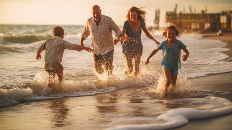 family enjoying the beach