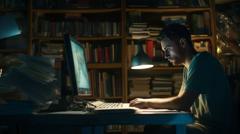 man studying online