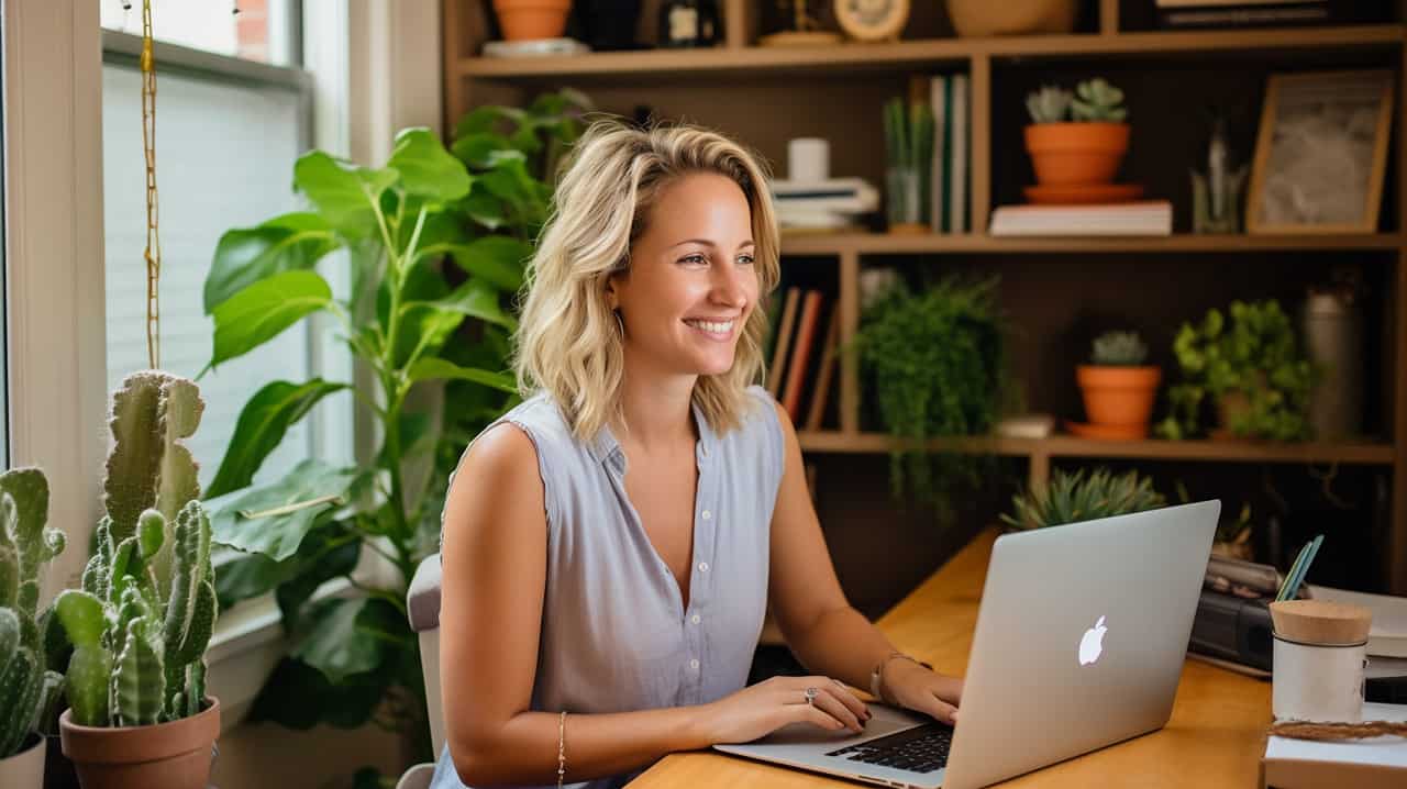 Cheerful Mother Updating Her Mom Blog