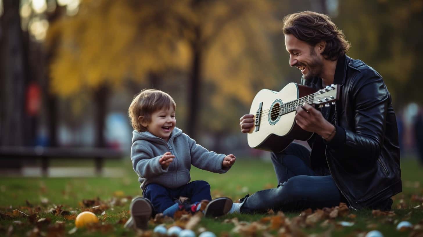 Child and Father Share Love Of Music