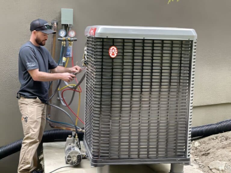 person recharding AC unit