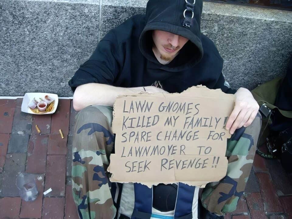 Seek revenge. Бездомные с табличками смешными.