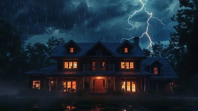 house with backup generator during a lightning storm