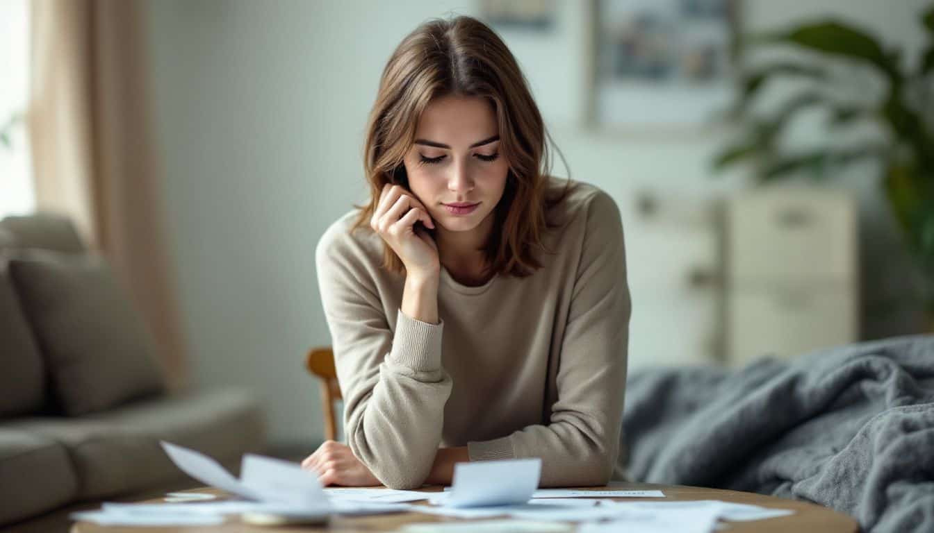 A woman sits in a room, surrounded by mental health resources. A woman sits in a room, surrounded by mental health resources.