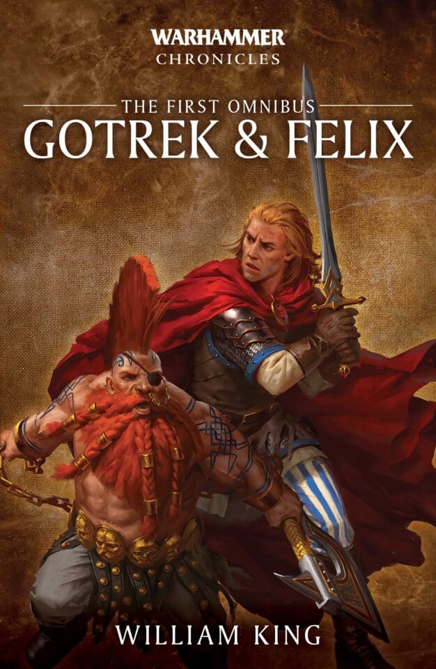 A person stands in a dense, ancient forest, surrounded by towering trees and lush undergrowth. Gotrek and Felix Novels by William King
