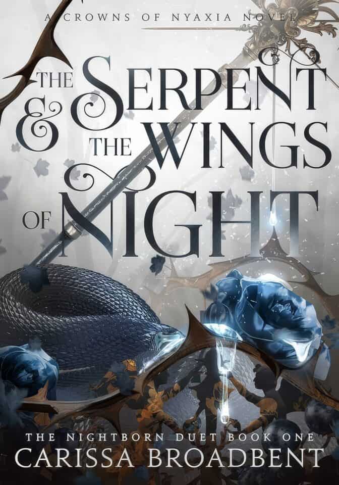 A woman stands quietly in an ancient cathedral, surrounded by soft candlelight and intricate stone carvings. The Serpent and the Wings of Night by Carissa Broadbent