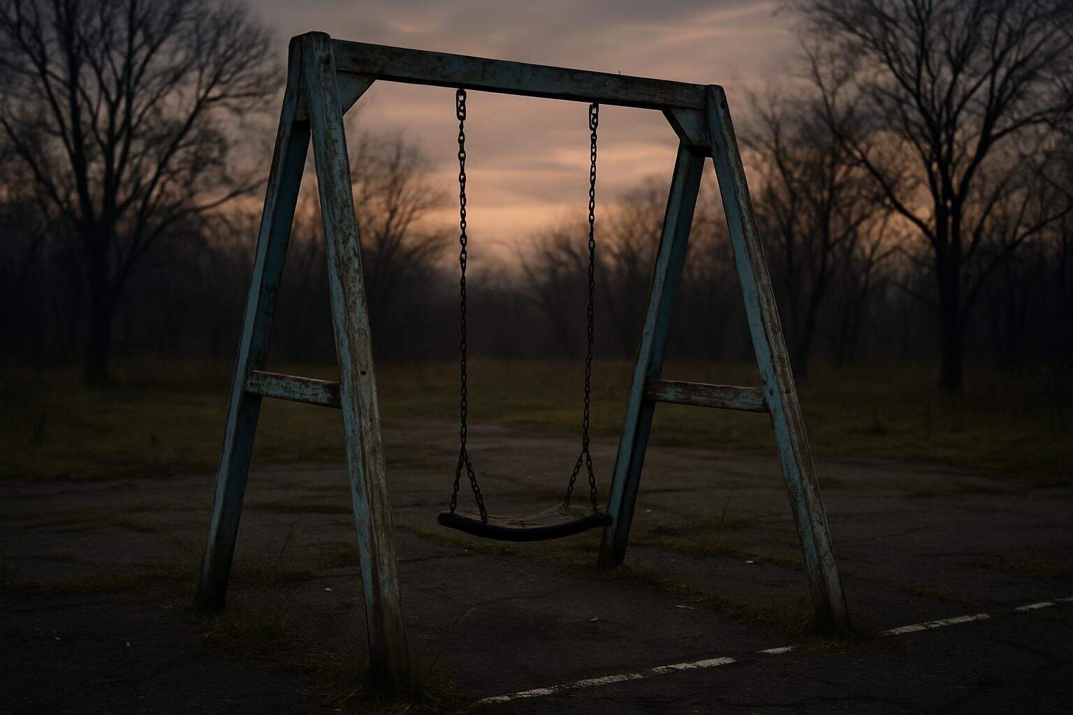 An abandoned playground at dusk, with a weathered swing set and overgrown surroundings, evokes a sense of solitude and reflection. An abandoned playground at dusk, with a weathered swing set and overgrown surroundings, evokes a sense of solitude and reflection.
