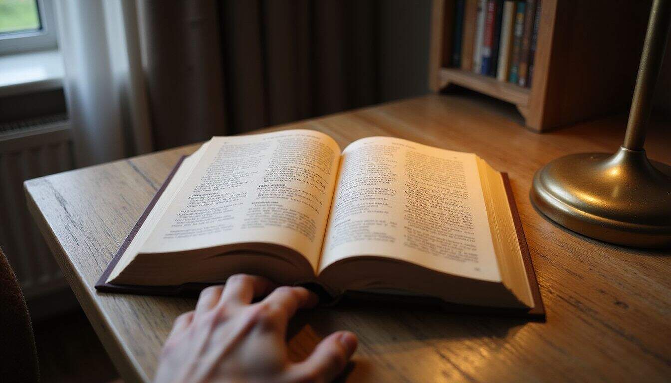 An open book titled 'A Happy Life in an Open Relationship' rests on a wooden desk.