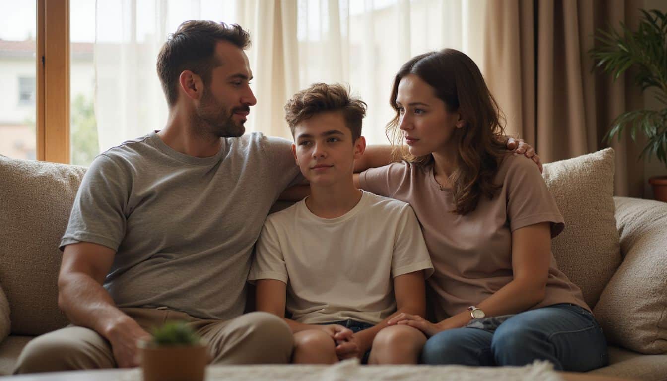 A family engaged in a heartfelt conversation about consent, safety, emotions, and media influence. A family engaged in a heartfelt conversation about consent, safety, emotions, and media influence.