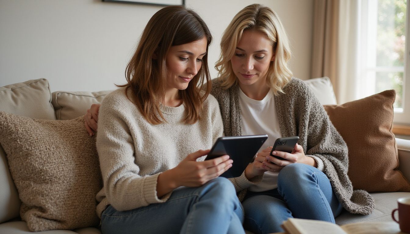 Two women engage in a thoughtful discussion about mental health and healing in a cozy living room. Two women engage in a thoughtful discussion about mental health and healing in a cozy living room.