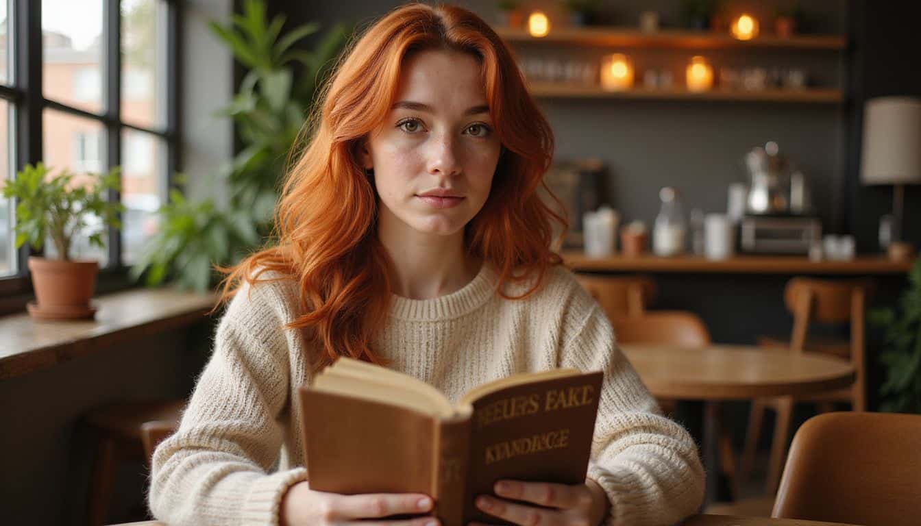 A young woman enjoys reading a book in a cozy coffee shop. A young woman enjoys reading a book in a cozy coffee shop.