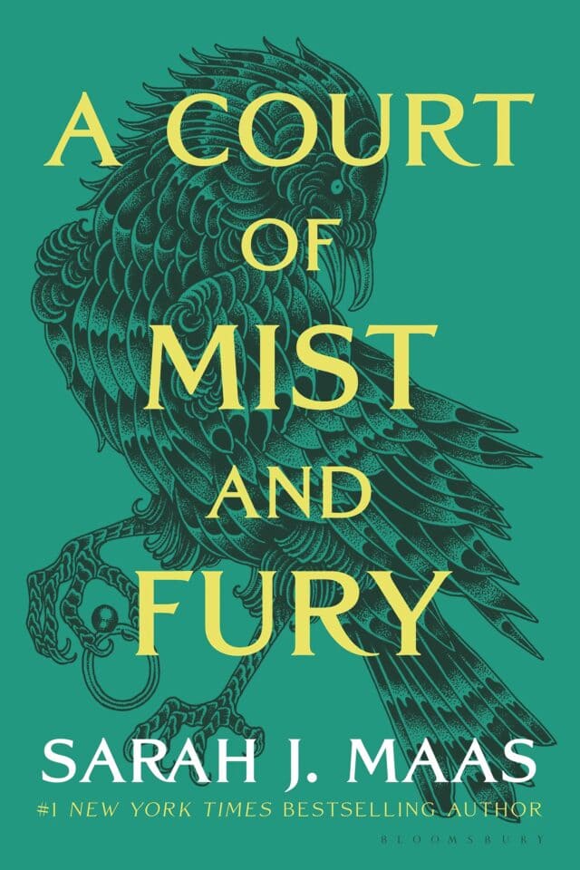 A dense, misty forest at dawn with towering trees, soft sunlight, and rich textures. A Court of Mist and Fury