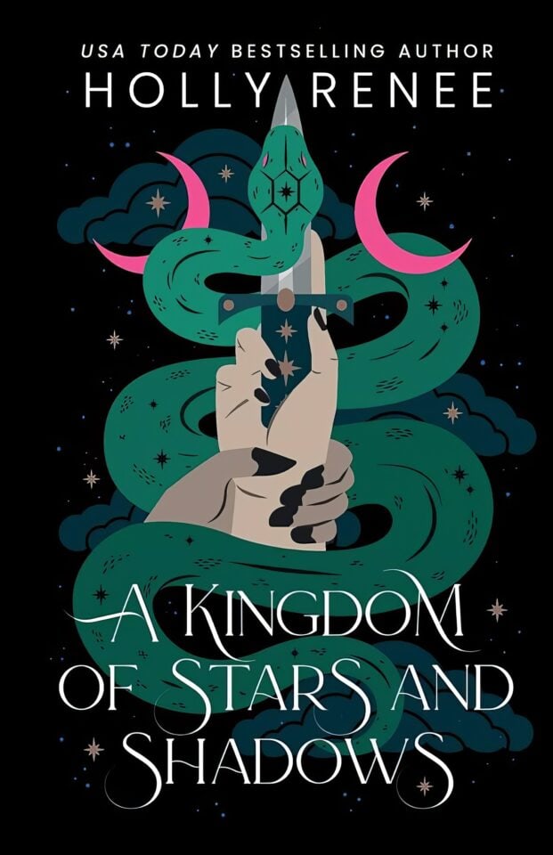 A young woman stands alone in a medieval castle courtyard, displaying a mix of resolve and vulnerability. A Kingdom of Stars and Shadows