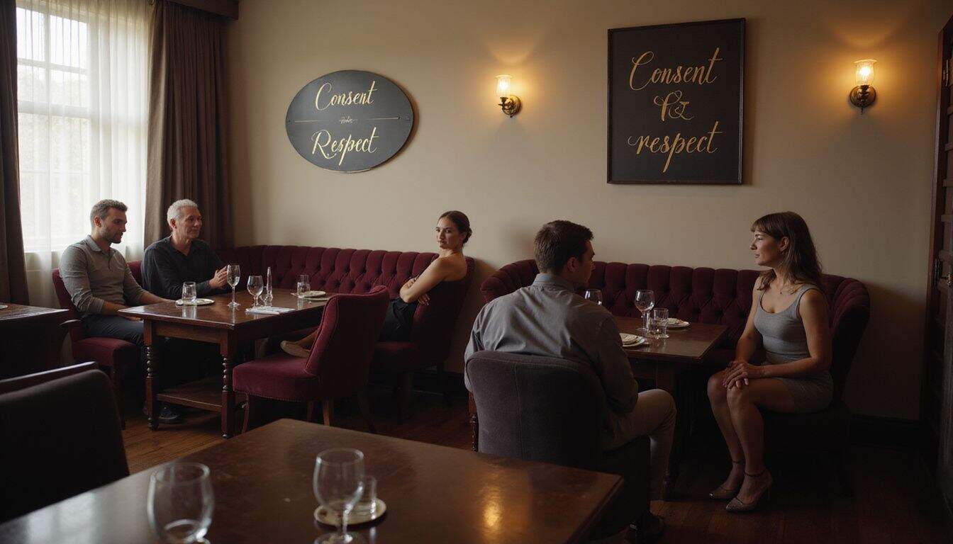 An upscale local swinger club with elegant furnishings and a respectful, relaxed atmosphere.