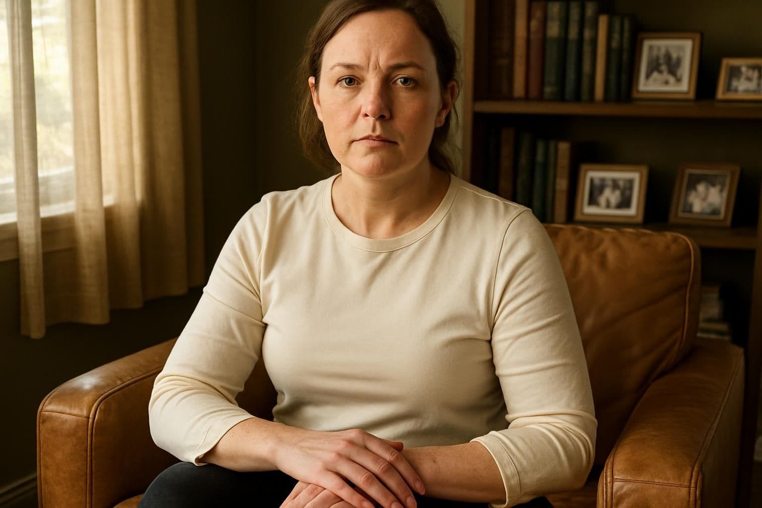 A determined woman sits in a cozy armchair, embodying quiet strength and the importance of setting personal boundaries. A determined woman sits in a cozy armchair, embodying quiet strength and the importance of setting personal boundaries.