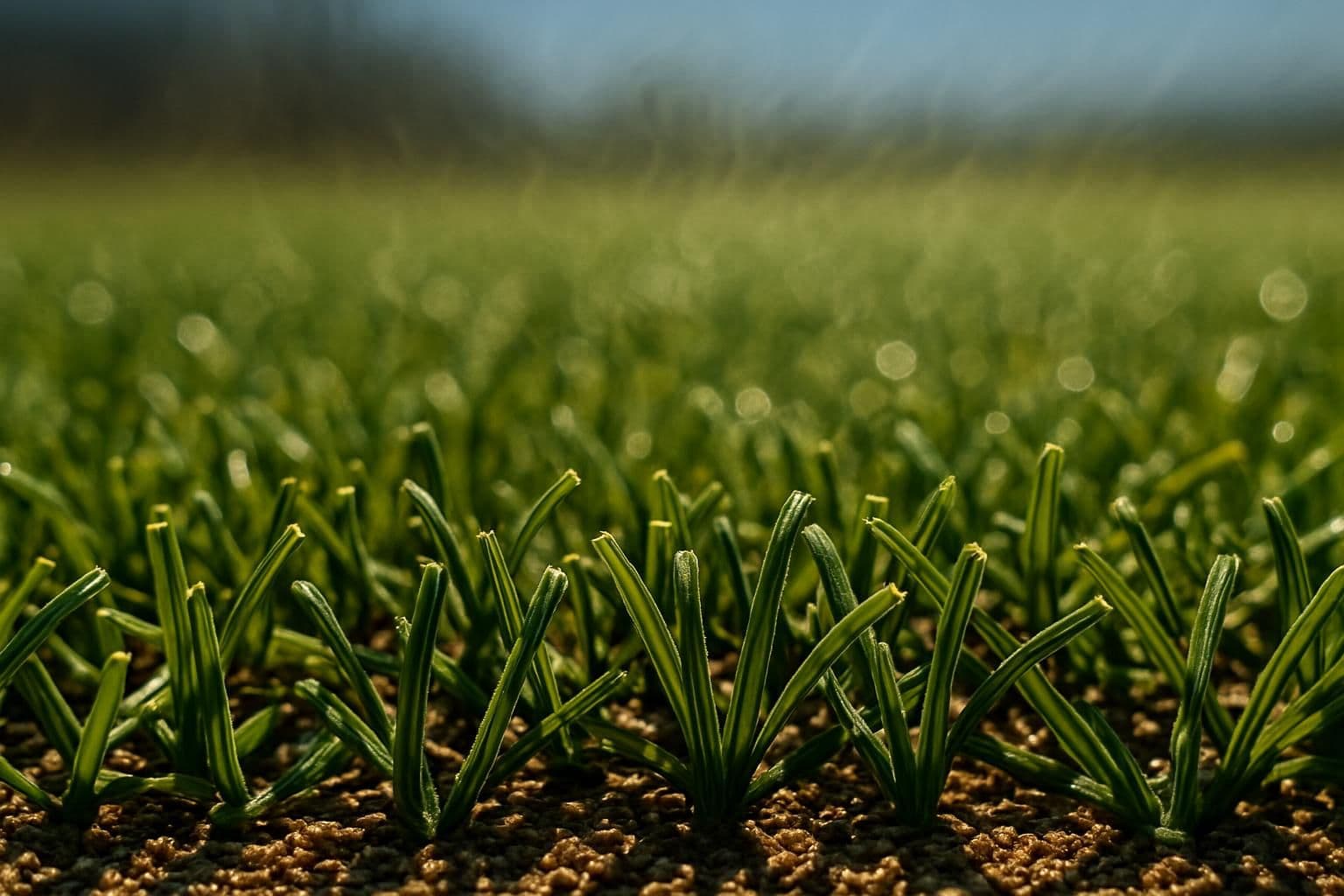 A close-up of artificial grass showcases its texture, color variations, and resilience, highlighting safety in play areas. A close-up of artificial grass showcases its texture, color variations, and resilience, highlighting safety in play areas.