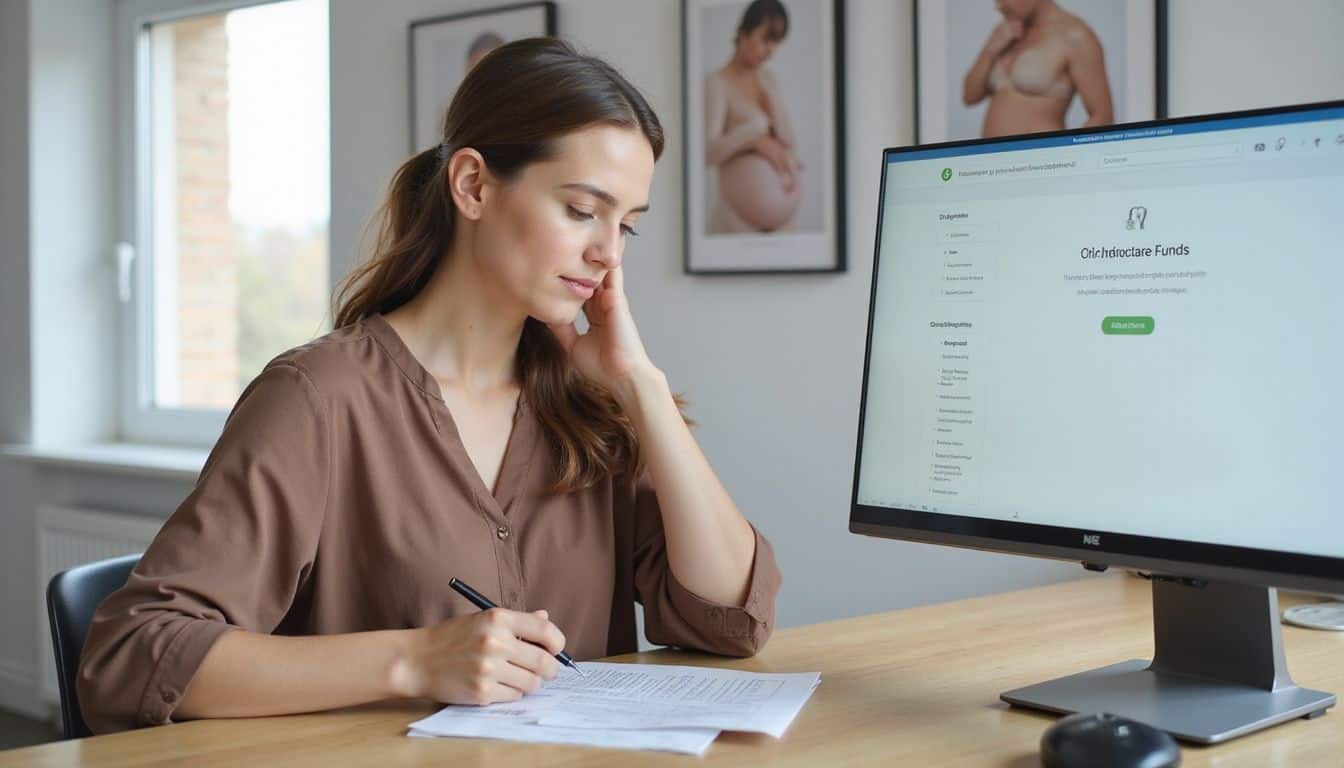 A young woman fills out medical paperwork in a modern clinic. A young woman fills out medical paperwork in a modern clinic.