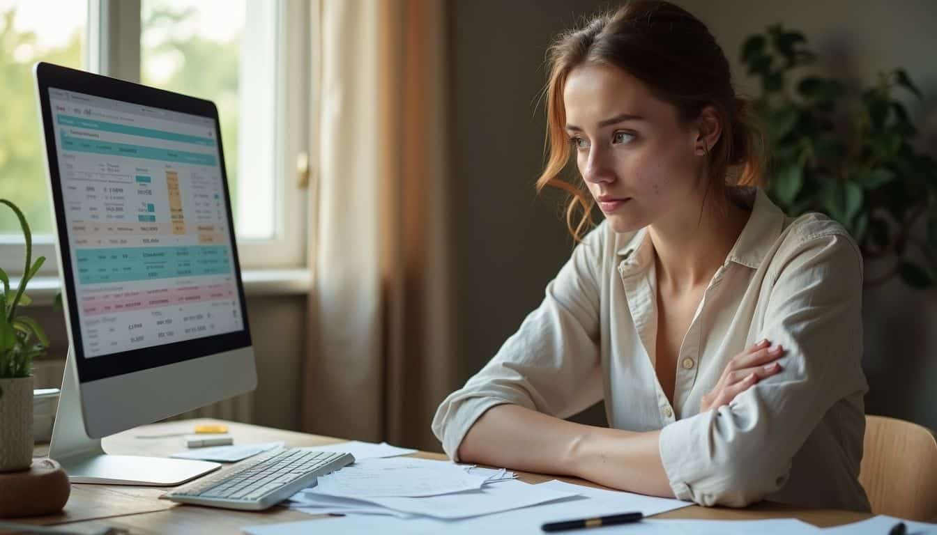 A young woman sits at a cluttered desk, studying the payment timeline for egg donation. A young woman sits at a cluttered desk, studying the payment timeline for egg donation.