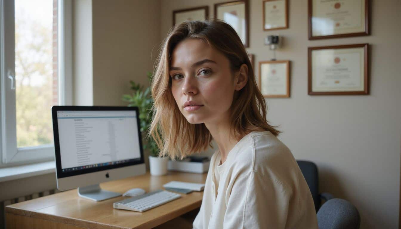 A woman sits in a fertility clinic office, contemplating her future. A woman sits in a fertility clinic office, contemplating her future.