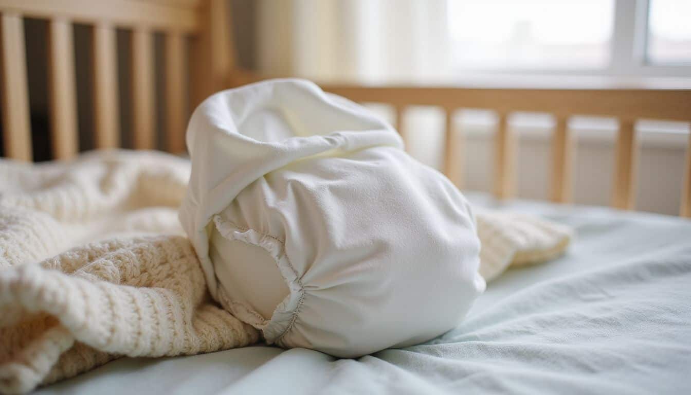A close-up shows a disposable diaper liner placed inside a well-worn cloth diaper, highlighting their practical use and texture.