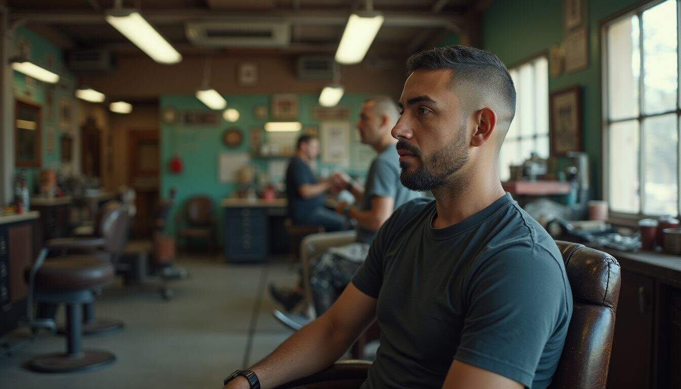 Client gets a clean fade in a classic barbershop.
