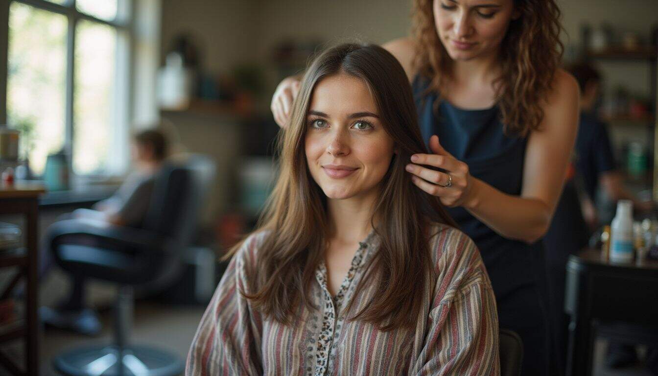 Client gets hair color while relaxing in a salon chair.