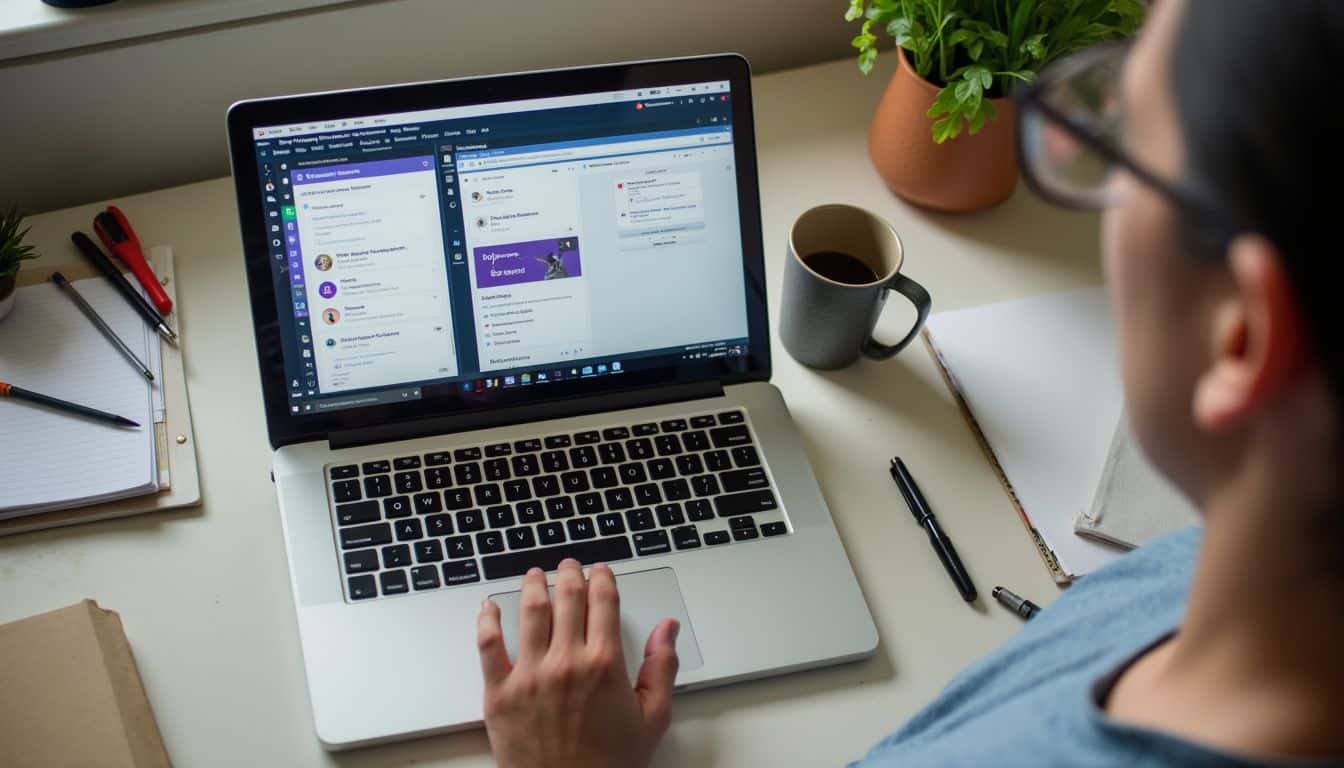 A casual, cluttered desk with a laptop and notebooks captures a typical work or study moment. A casual, cluttered desk with a laptop and notebooks captures a typical work or study moment.