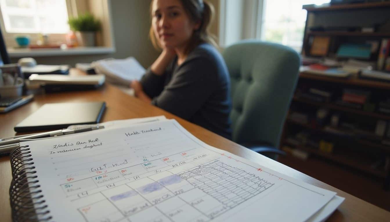 Casual desk with everyday items used to track goals and routines. Casual desk with everyday items used to track goals and routines.