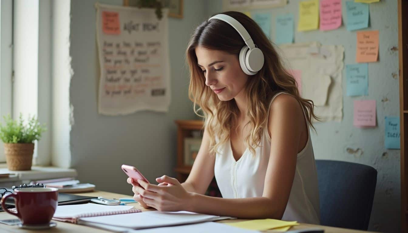Woman using a habit tracker during a supportive coaching call. Woman using a habit tracker during a supportive coaching call.