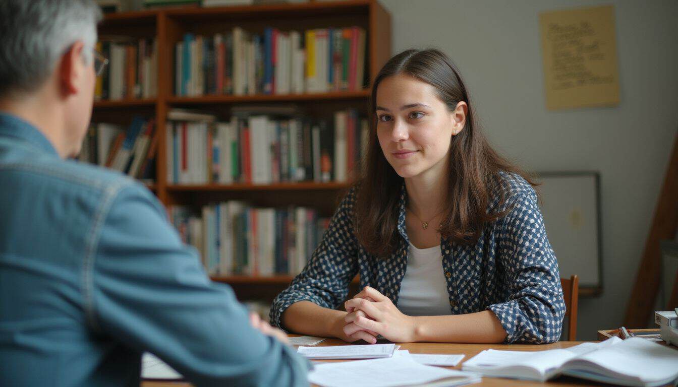 Young woman learning from an older mentor in a home office chat. Young woman learning from an older mentor in a home office chat.