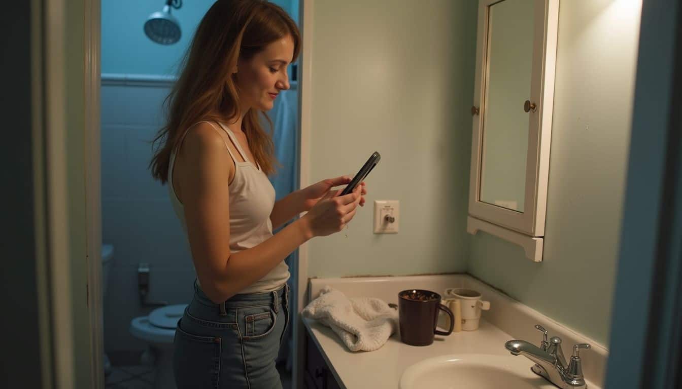 Woman pouring baking soda into a shower drain with a funnel.