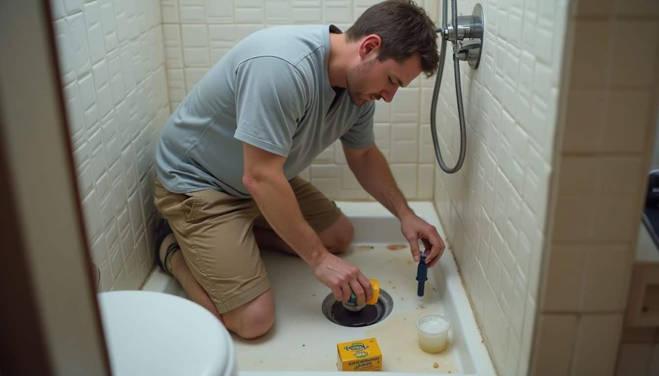 Person applying petroleum jelly to a plunger before using it on a drain.