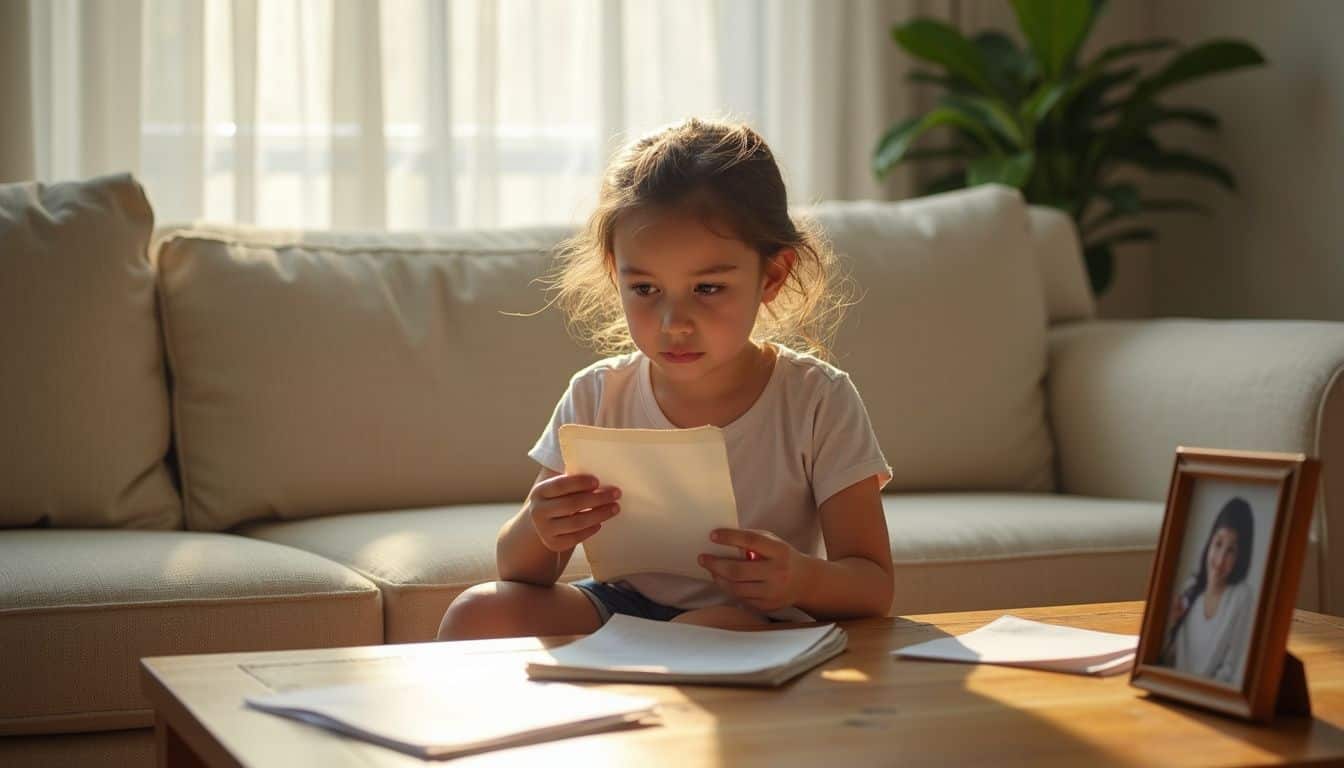 A focused 7-year-old child practices a phone conversation, sitting on a cozy sofa surrounded by family mementos. A focused 7-year-old child practices a phone conversation, sitting on a cozy sofa surrounded by family mementos.