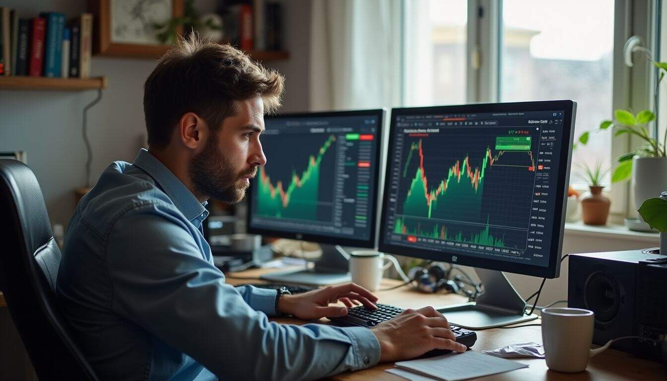 Trading analysis, stock market trader, financial charts, investment research, forex trading, stock trading, market analysis, professional trader at work, online trading platform, financial technology.