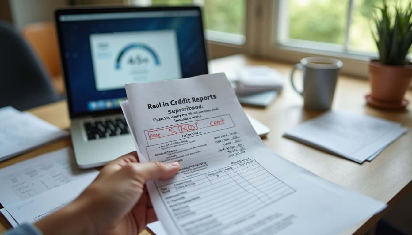 A hand holds a worn credit report on a messy desk, highlighting late payments and errors with a low FICO Score visible. A hand holds a worn credit report on a messy desk, highlighting late payments and errors with a low FICO Score visible.